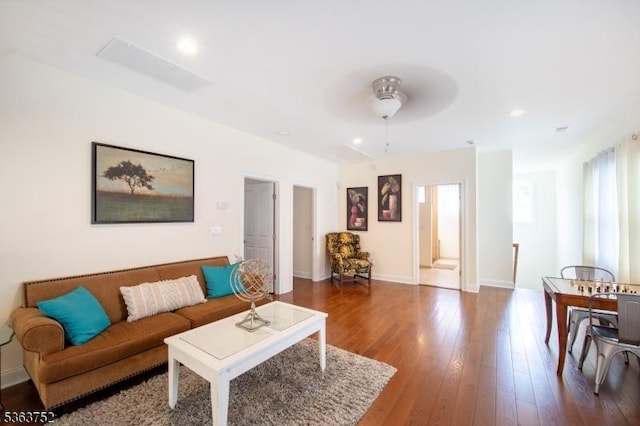 42 Bluffs Ct, Hamburg Boro, NJ 07419 - living area with wood finished floors, baseboards, recessed lighting, and ceiling fan