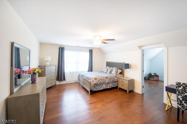 42 Bluffs Ct, Hamburg Boro, NJ 07419 - bedroom with wood finished floors, vaulted ceiling, and a ceiling fan