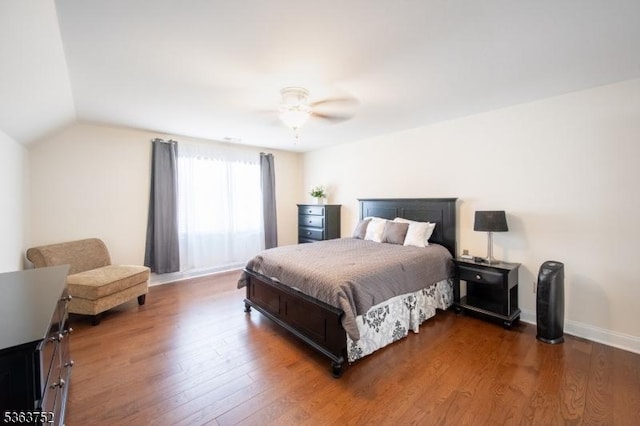 42 Bluffs Ct, Hamburg Boro, NJ 07419 - bedroom with wood finished floors, a ceiling fan, vaulted ceiling, and baseboards