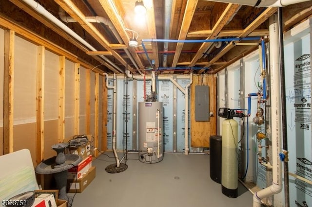 42 Bluffs Ct, Hamburg Boro, NJ 07419 - unfinished below grade area featuring gas water heater, electric panel, and a water softener system