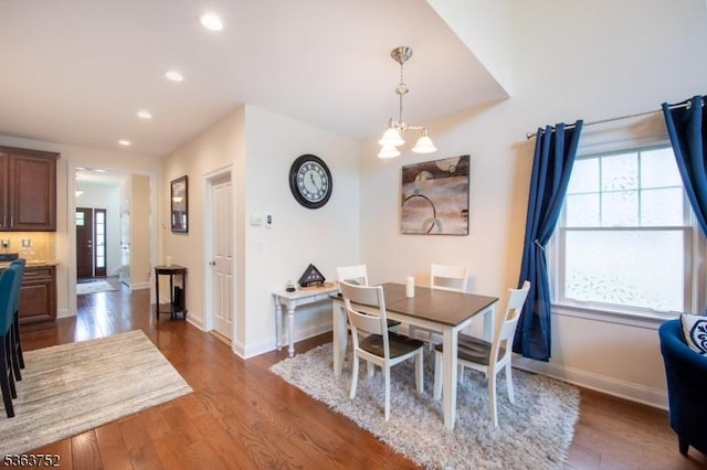 42 Bluffs Ct, Hamburg Boro, NJ 07419 - dining area featuring dark wood finished floors, plenty of natural light, recessed lighting, and baseboards