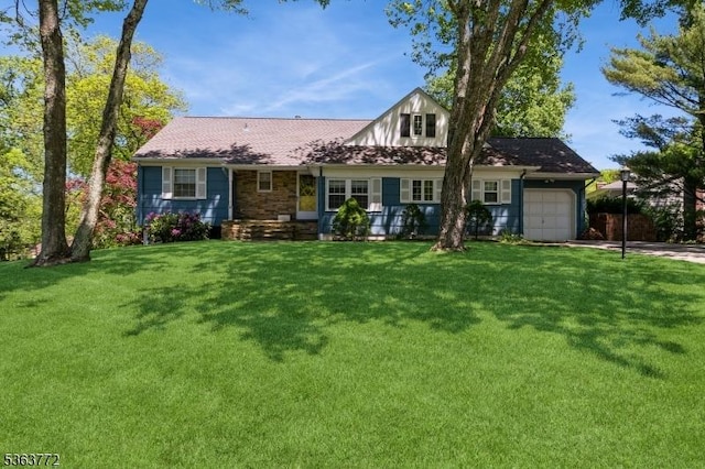 24 Forest Dr, Roxbury Twp, NJ 07876 - english style home with an attached garage, a front lawn, and driveway