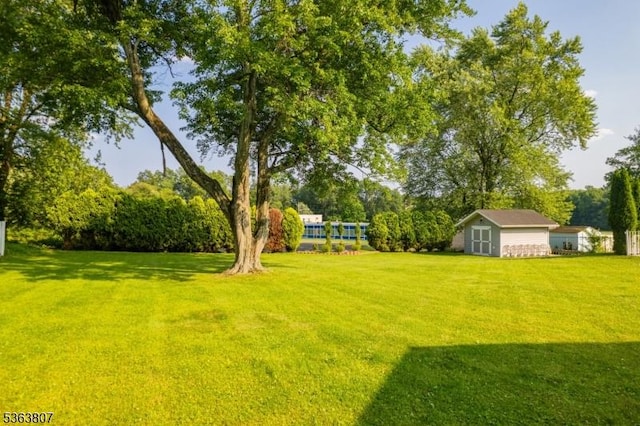 39 Mildred Ter, Clark Twp, NJ 07066 - view of grassy yard featuring a storage shed and view of wooded area