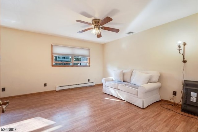 39 Mildred Ter, Clark Twp, NJ 07066 - sitting room featuring a baseboard heating unit, light wood-style flooring, and ceiling fan
