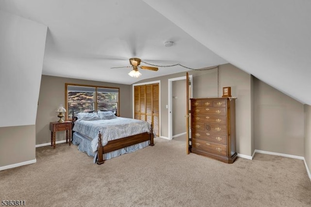 214 Glenside Pl, North Plainfield Boro, NJ 07060 - bedroom featuring carpet floors, vaulted ceiling, a ceiling fan, and a closet