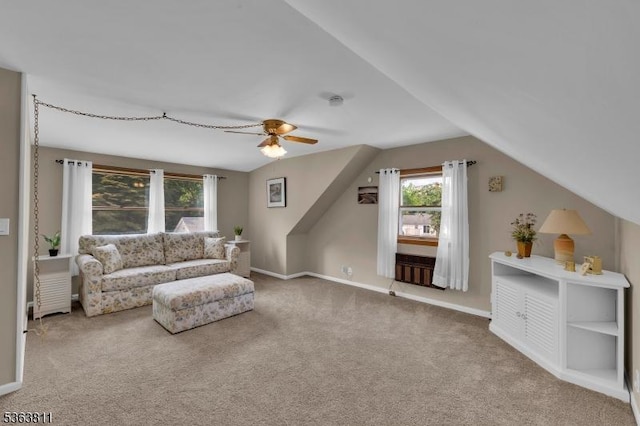 214 Glenside Pl, North Plainfield Boro, NJ 07060 - carpeted living area featuring a ceiling fan and vaulted ceiling