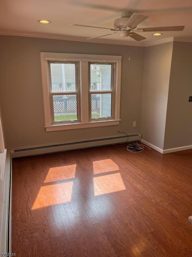 37 Cornish St, Washington Boro, NJ 07882 - spare room with a baseboard heating unit, crown molding, wood finished floors, ceiling fan, and recessed lighting