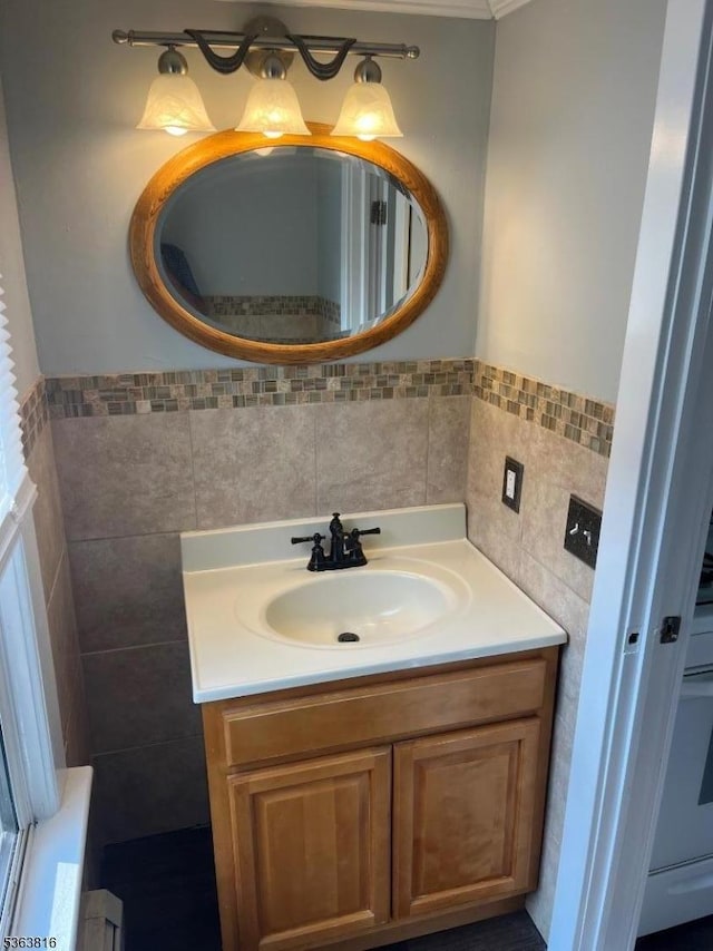 37 Cornish St, Washington Boro, NJ 07882 - bathroom featuring tile walls, vanity, and wainscoting