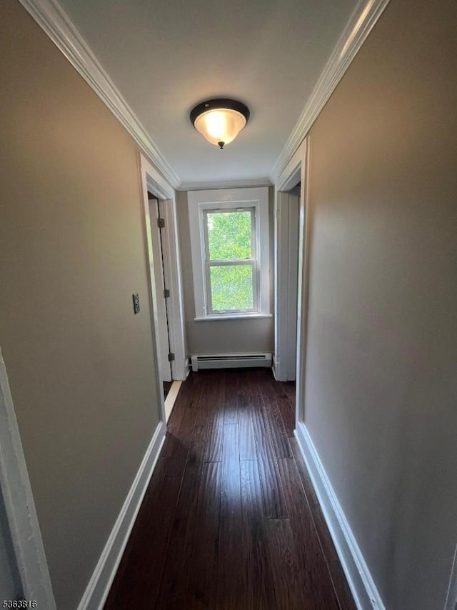 37 Cornish St, Washington Boro, NJ 07882 - hallway with a baseboard radiator, crown molding, and dark wood-style floors