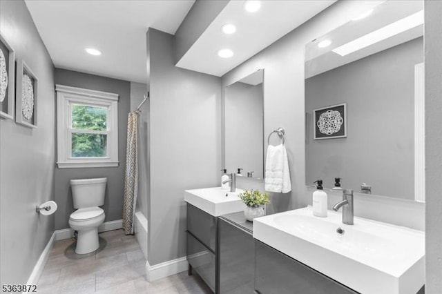 301 Diamond Hill Rd, Berkeley Heights Twp, NJ 07922 - full bath featuring double vanity, recessed lighting, and shower / bath combo with shower curtain