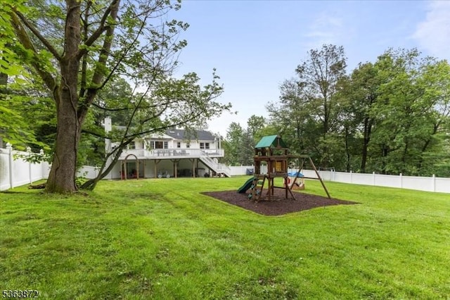 301 Diamond Hill Rd, Berkeley Heights Twp, NJ 07922 - fenced backyard with a playground, a deck, and stairway