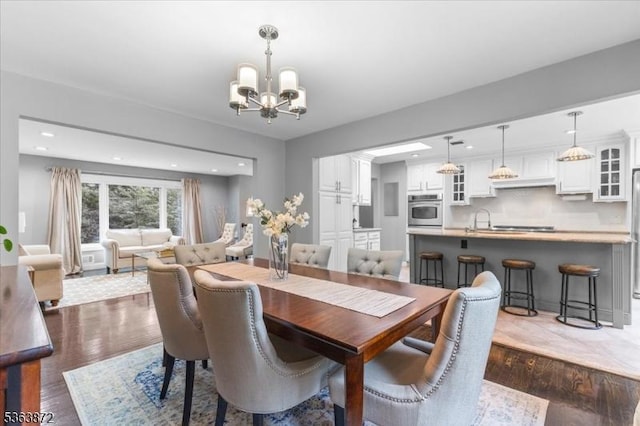 301 Diamond Hill Rd, Berkeley Heights Twp, NJ 07922 - dining room with a chandelier, recessed lighting, and wood finished floors