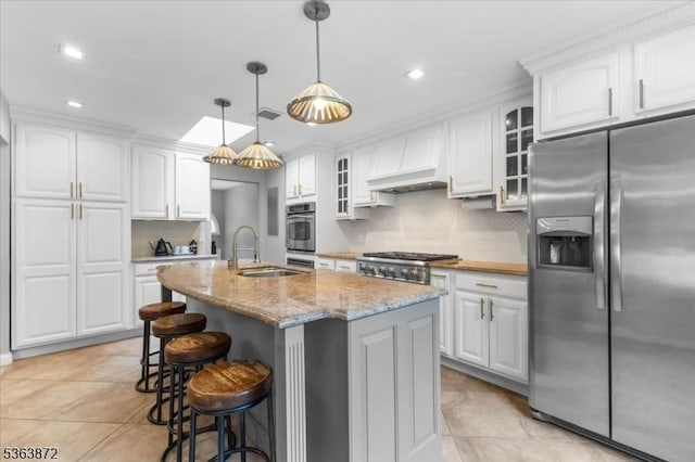 301 Diamond Hill Rd, Berkeley Heights Twp, NJ 07922 - kitchen with stainless steel appliances, glass insert cabinets, white cabinetry, and recessed lighting