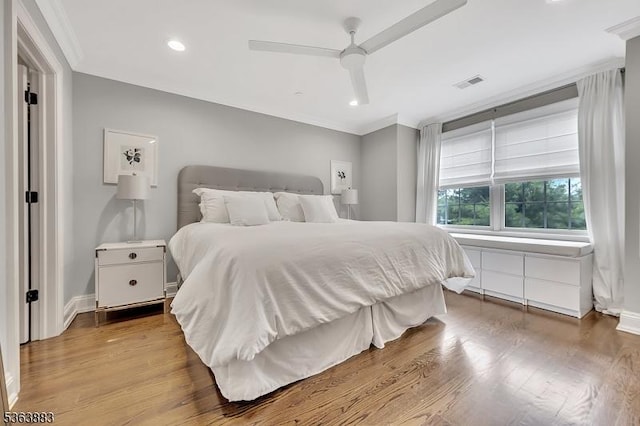 10 Central Ave Unit C, Caldwell Boro Twp, NJ 07006 - bedroom featuring ornamental molding, wood finished floors, ceiling fan, and recessed lighting