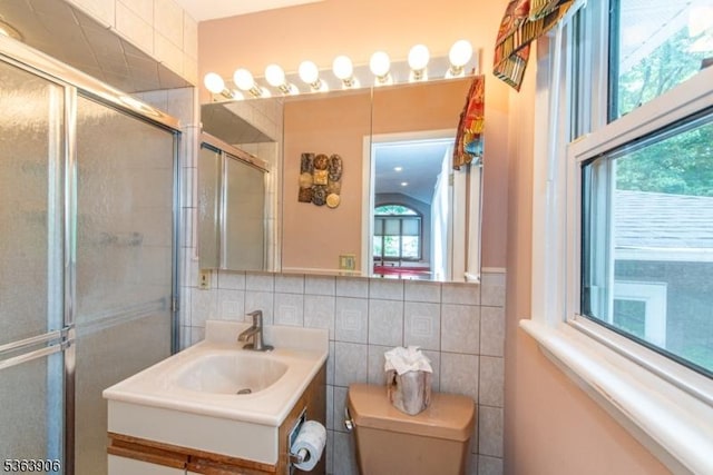 158 Fieldcrest Rd, Parsippany-Troy Hills Twp, NJ 07054 - bathroom with tile walls, vanity, plenty of natural light, and tiled shower