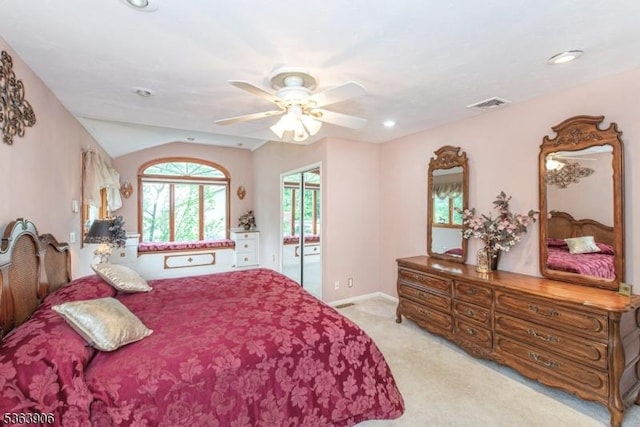 158 Fieldcrest Rd, Parsippany-Troy Hills Twp, NJ 07054 - bedroom with light colored carpet, ceiling fan, and recessed lighting