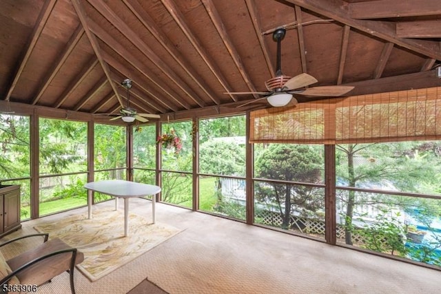 158 Fieldcrest Rd, Parsippany-Troy Hills Twp, NJ 07054 - unfurnished sunroom featuring ceiling fan and vaulted ceiling