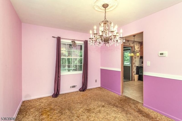 158 Fieldcrest Rd, Parsippany-Troy Hills Twp, NJ 07054 - carpeted spare room featuring a chandelier and plenty of natural light