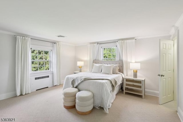 75 Farley Rd, Millburn Twp, NJ 07078 - bedroom featuring radiator, ornamental molding, and light carpet