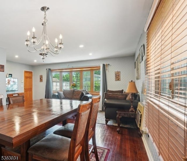 9 Lee Ct, Maplewood Twp, NJ 07040 - dining area with a chandelier, hardwood / wood-style floors, and recessed lighting
