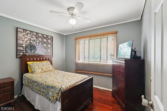 9 Lee Ct, Maplewood Twp, NJ 07040 - bedroom with dark wood-type flooring, ornamental molding, and ceiling fan