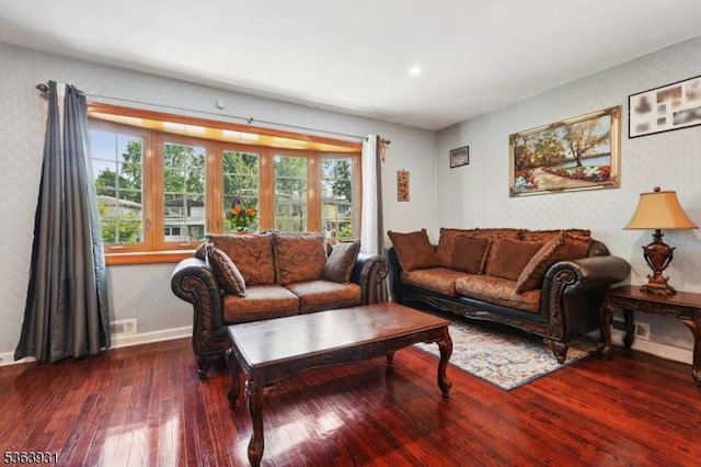 9 Lee Ct, Maplewood Twp, NJ 07040 - living area featuring healthy amount of natural light, hardwood / wood-style flooring, wallpapered walls, and recessed lighting
