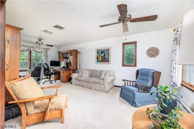 46 Deerfield Dr, Hardyston Twp, NJ 07416 - living area with a ceiling fan, carpet floors, and an office area