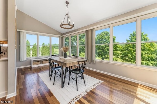 1611 Adams Dr, Greenwich Twp, NJ 08886 - dining room with vaulted ceiling, a chandelier, and dark wood-style floors