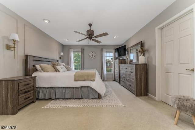1611 Adams Dr, Greenwich Twp, NJ 08886 - bedroom featuring light colored carpet, ceiling fan, and recessed lighting