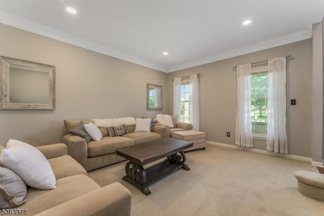 1611 Adams Dr, Greenwich Twp, NJ 08886 - living area with ornamental molding, light colored carpet, and recessed lighting