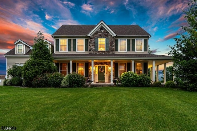 13 Highlands Way, Lopatcong Twp, NJ 08865 - view of front of property featuring a porch, a front lawn, and stone siding