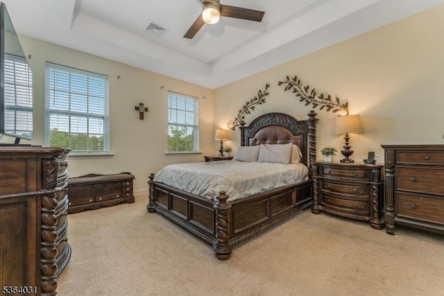 13 Highlands Way, Lopatcong Twp, NJ 08865 - bedroom with light carpet, a tray ceiling, and ceiling fan