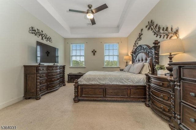 13 Highlands Way, Lopatcong Twp, NJ 08865 - bedroom with light colored carpet, a raised ceiling, and ceiling fan