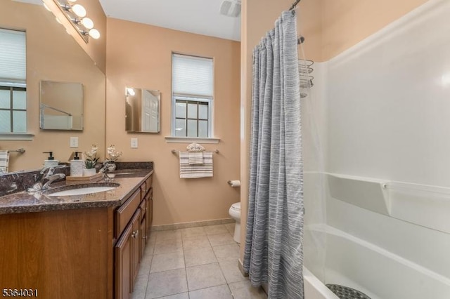 13 Highlands Way, Lopatcong Twp, NJ 08865 - full bath featuring double vanity, shower / bath combo with shower curtain, and tile patterned floors