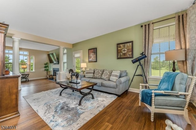 13 Highlands Way, Lopatcong Twp, NJ 08865 - living area featuring ornate columns and wood finished floors
