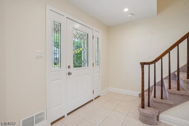 129 Jockey Hollow Way, Union Twp, NJ 07083 - entrance foyer with stairway, light tile patterned floors, and recessed lighting