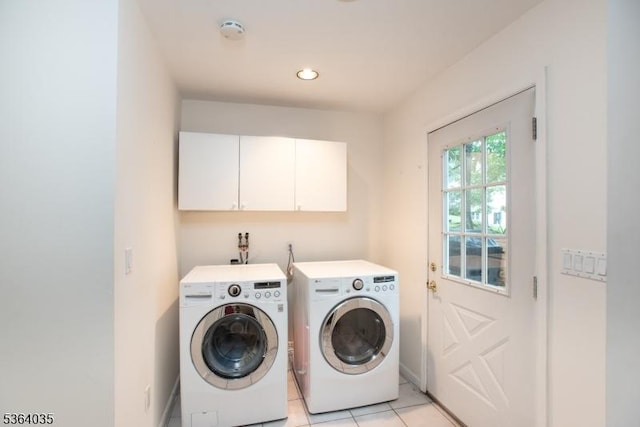 13 Deer Path Cir, Green Brook Twp, NJ 08812 - laundry room featuring washer and dryer, cabinet space, light tile patterned floors, and recessed lighting
