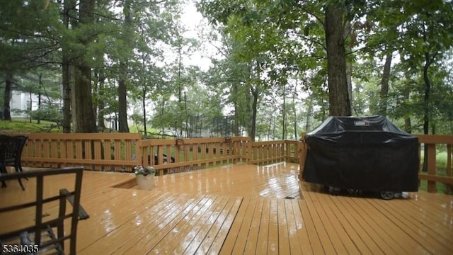 13 Deer Path Cir, Green Brook Twp, NJ 08812 - wooden deck with area for grilling and view of scattered trees
