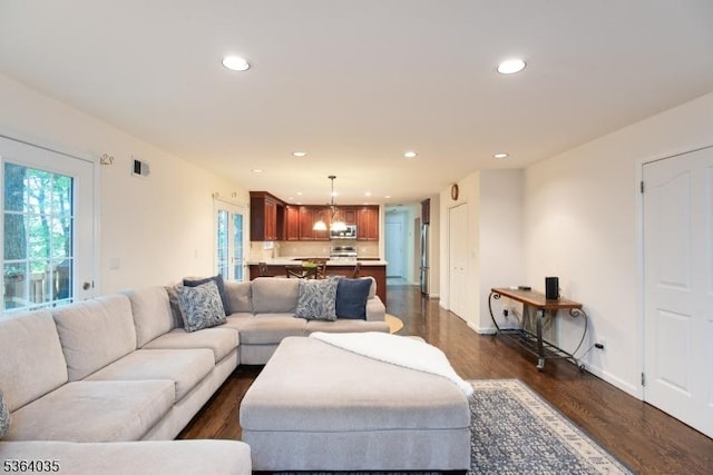 13 Deer Path Cir, Green Brook Twp, NJ 08812 - living room with recessed lighting and dark wood-type flooring