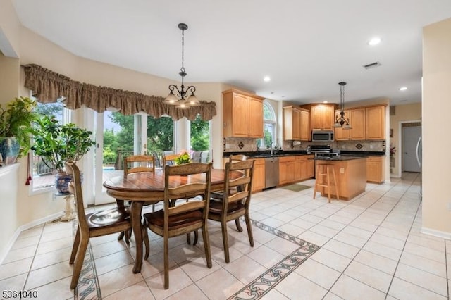 31 Deer Path, Hillsborough Twp, NJ 08844 - dining area with a chandelier, recessed lighting, and light tile patterned flooring