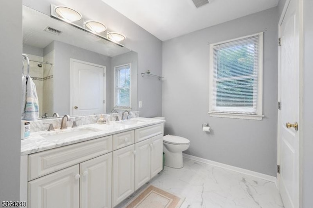 31 Deer Path, Hillsborough Twp, NJ 08844 - full bath with double vanity, healthy amount of natural light, a shower, and marble finish flooring