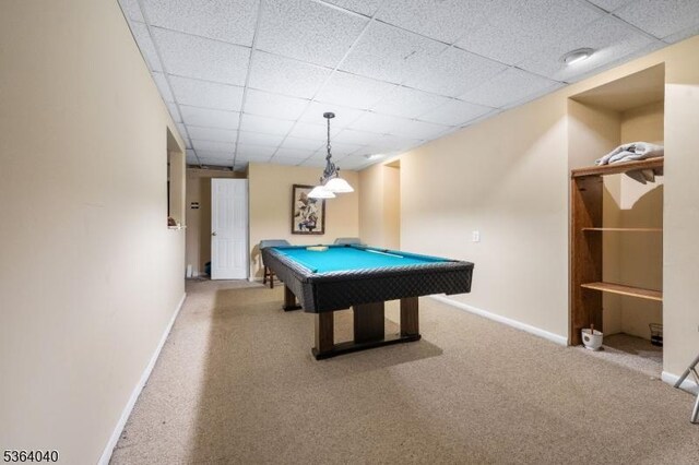 31 Deer Path, Hillsborough Twp, NJ 08844 - playroom featuring carpet floors, pool table, and a paneled ceiling
