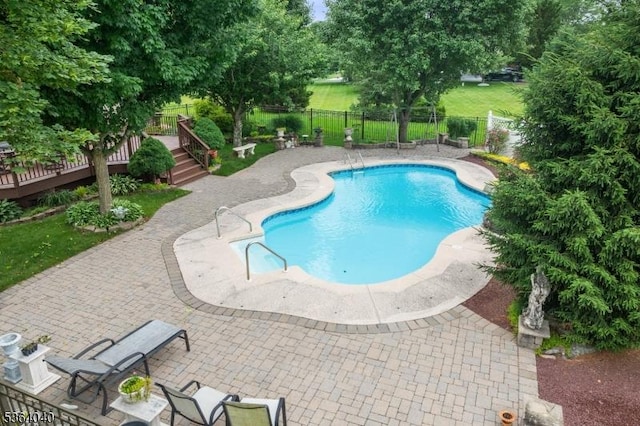 31 Deer Path, Hillsborough Twp, NJ 08844 - view of swimming pool featuring a deck, a fenced backyard, and a patio