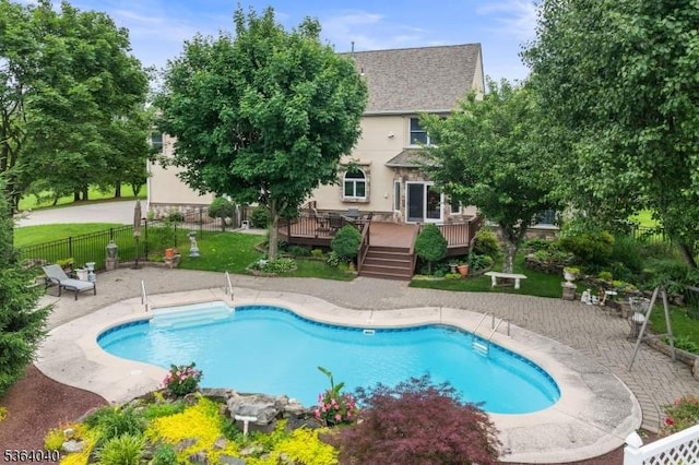 31 Deer Path, Hillsborough Twp, NJ 08844 - view of pool with a wooden deck and a patio area