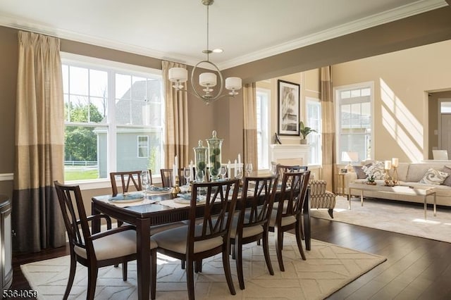 4 Leidl Cir, Hillsborough Twp, NJ 08844 - dining room with ornamental molding, hardwood / wood-style floors, and a chandelier
