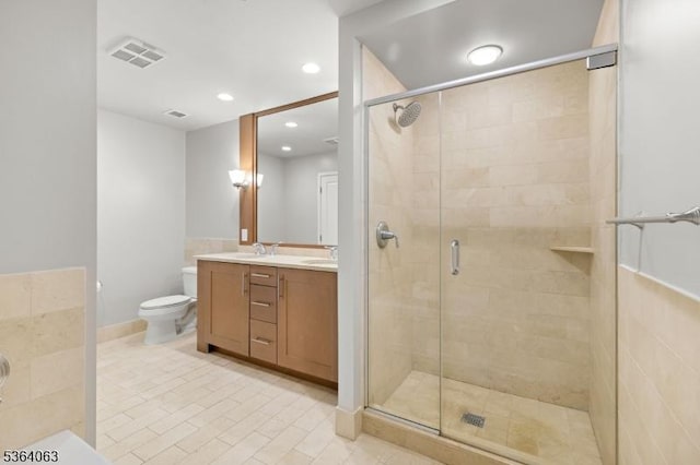 1025 Maxwell Ln Unit 1209, Hoboken City, NJ 07030 - bathroom with vanity, a shower stall, recessed lighting, and tile patterned floors