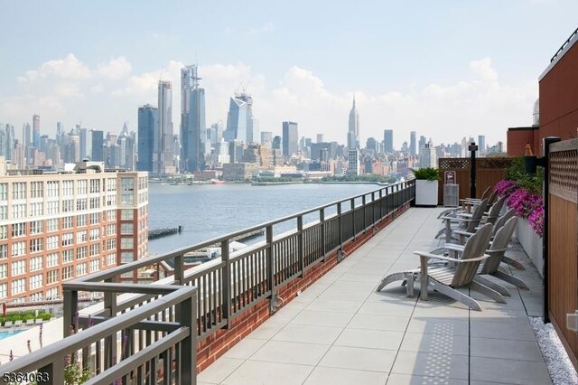 1025 Maxwell Ln Unit 1209, Hoboken City, NJ 07030 - balcony featuring a view of skyline and a water view