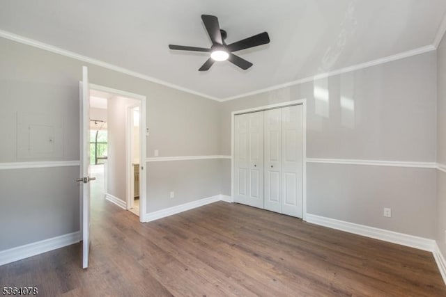 2 Falkenstein Dr Unit 10, Vernon Twp, NJ 07462 - unfurnished bedroom featuring wood finished floors, a closet, ornamental molding, and a ceiling fan