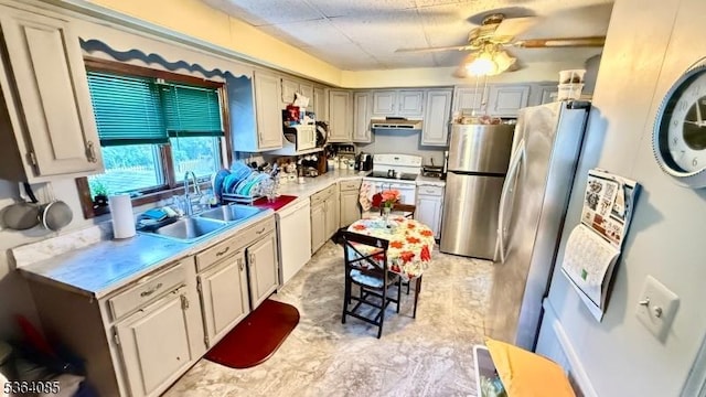 3 Hann Ter, Washington Boro, NJ 07882 - kitchen featuring white appliances, ceiling fan, light countertops, and under cabinet range hood