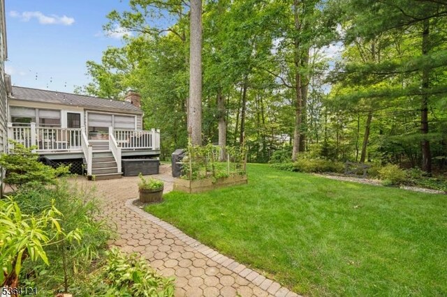 198 Pittsford Way, New Providence Boro, NJ 07974 - view of grassy yard with a wooden deck